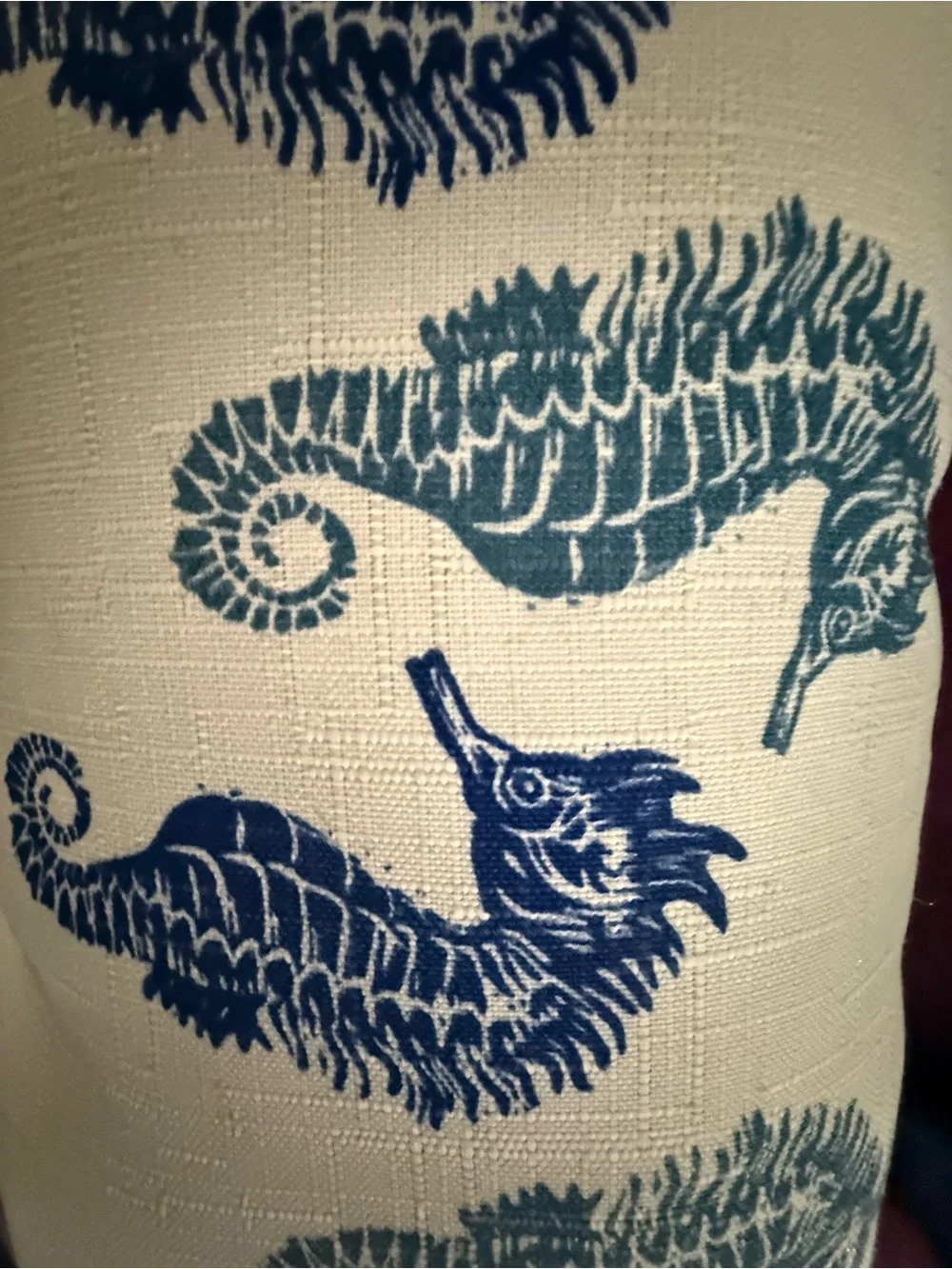 Coastal Seahorse Lumbar Pillow in Navy on Cream 19”x11”